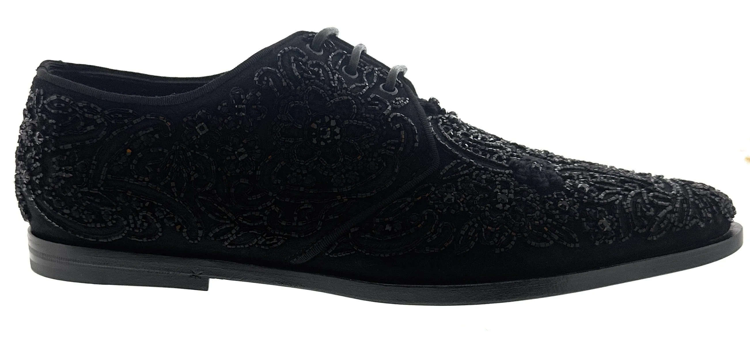 Dolce & Gabbana Men's Black Polished Leather Lace-Up Derby Shoes-EU39