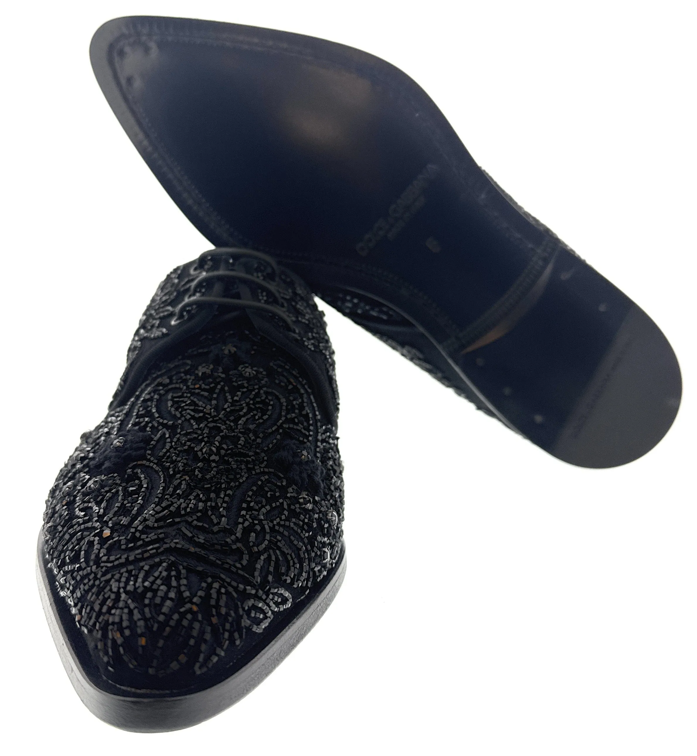 Dolce & Gabbana Men's Black Polished Leather Lace-Up Derby Shoes-EU39