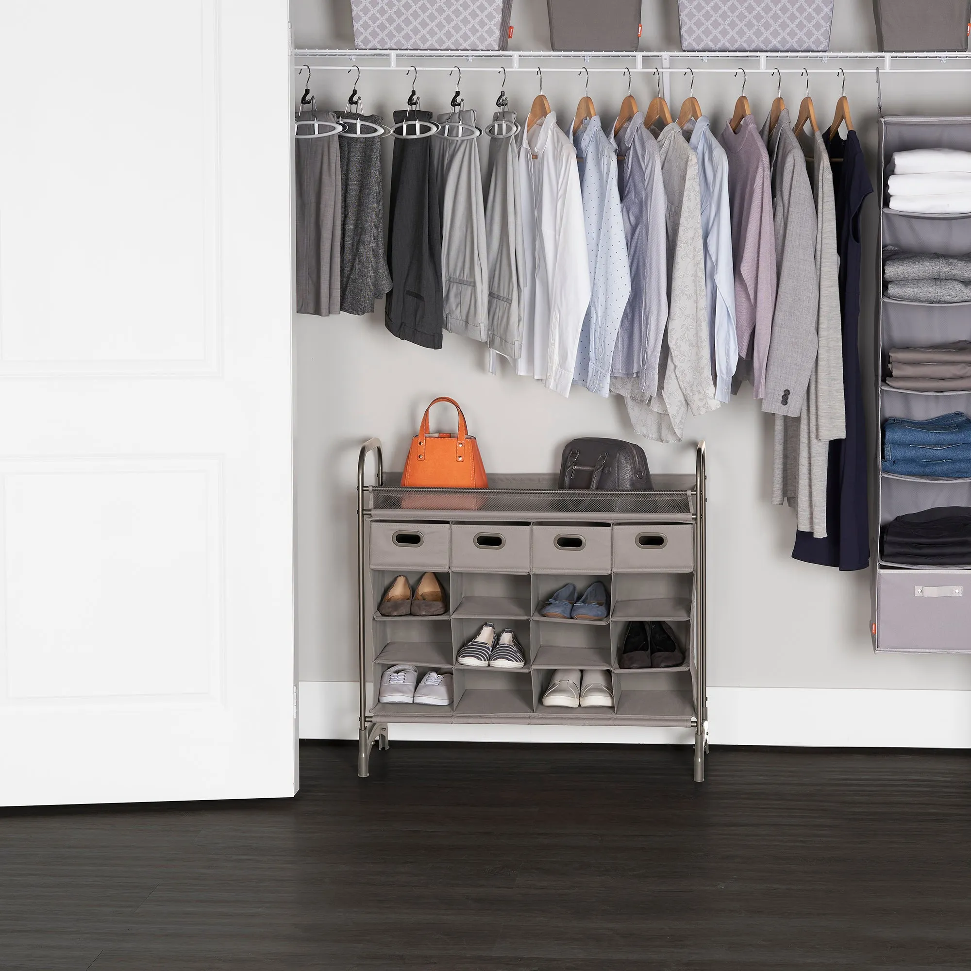Stackable 16-Cubby Shoe Organizer with Drawers