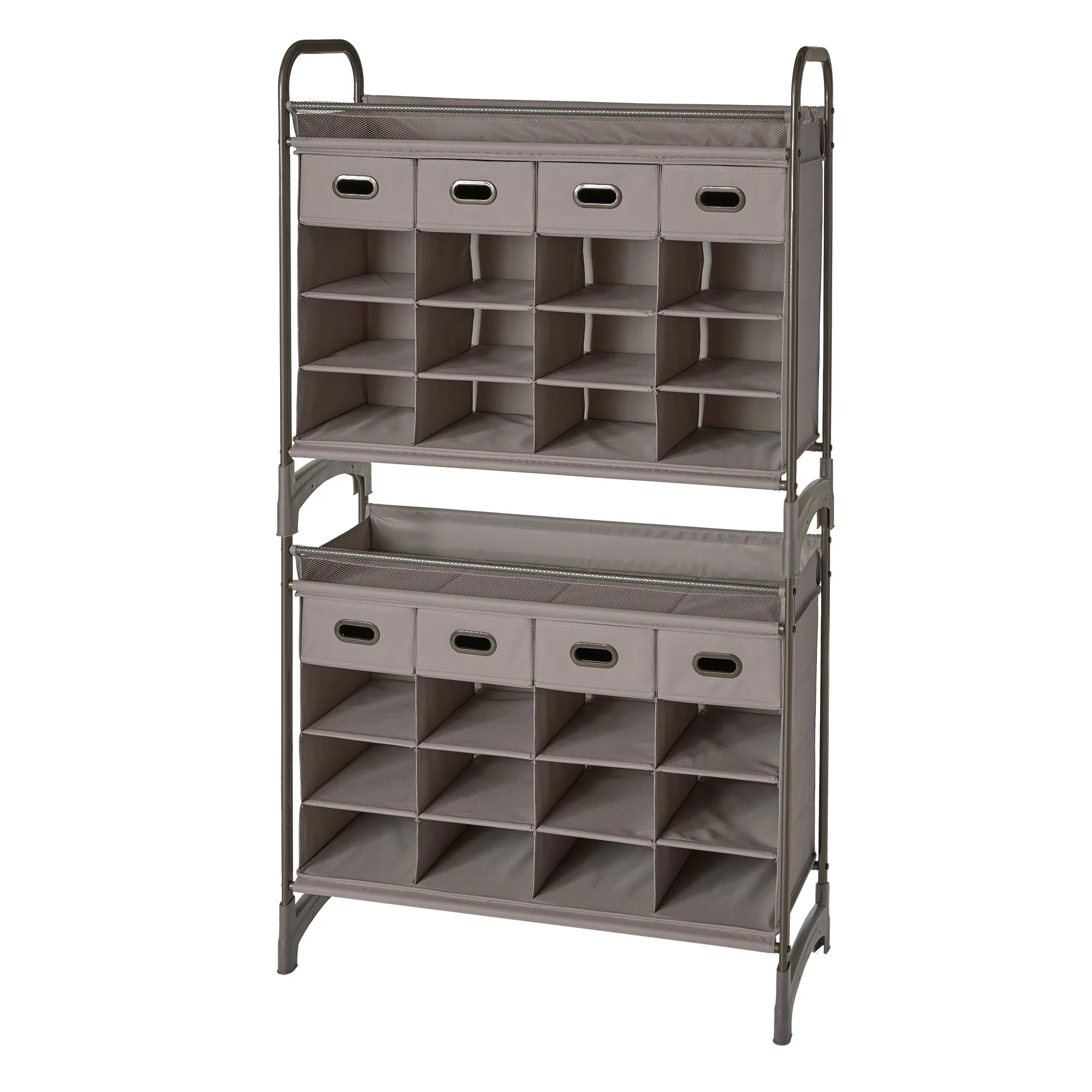 Stackable 16-Cubby Shoe Organizer with Drawers