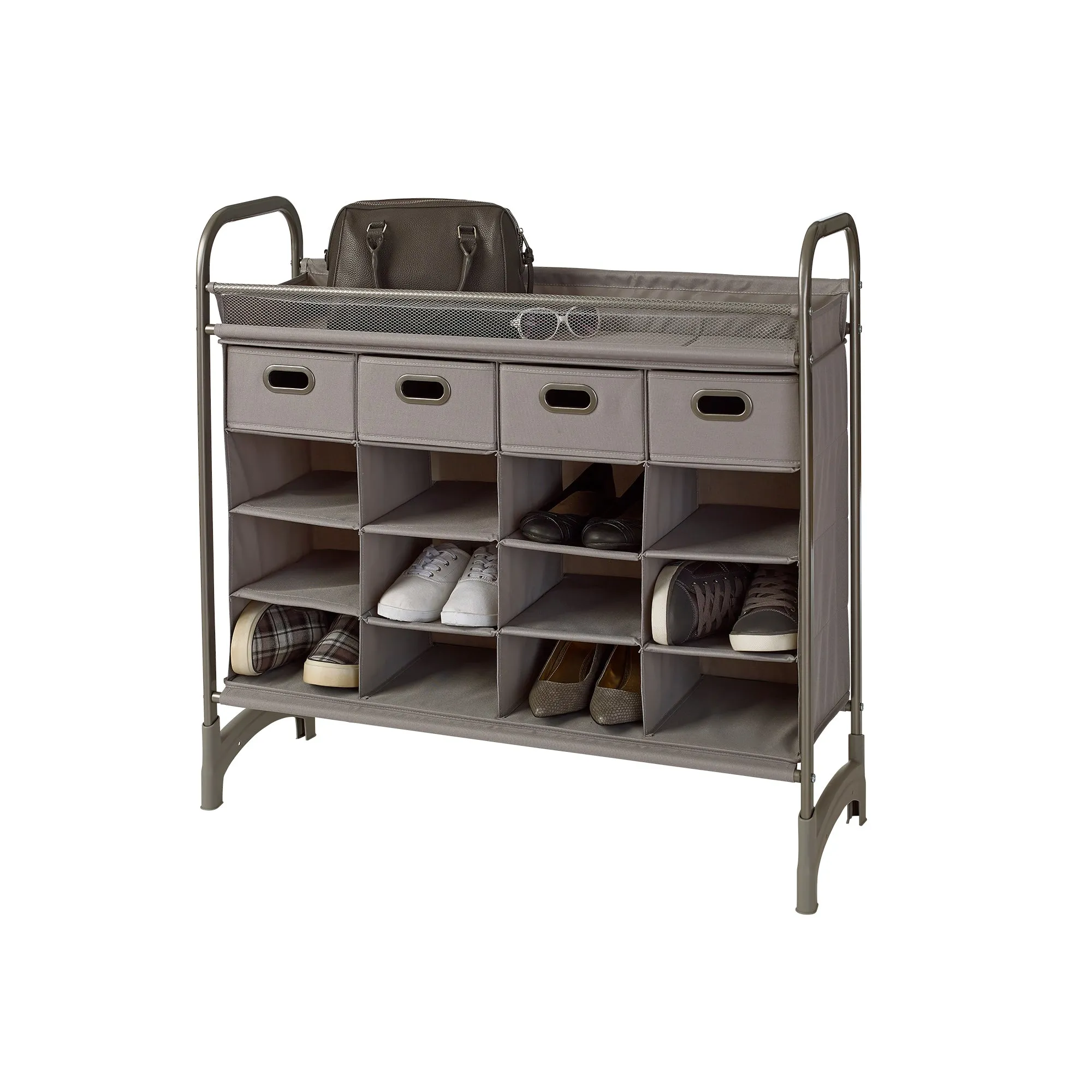 Stackable 16-Cubby Shoe Organizer with Drawers