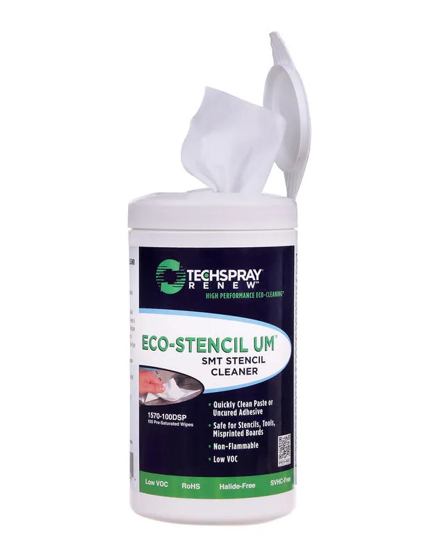 Techspray 1570-100DSP Eco-Stencil UM Wipes | 100 ct (Qty of 6)