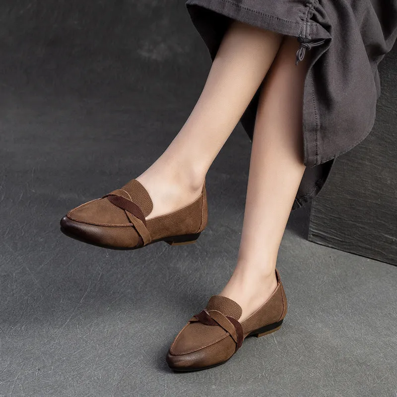 Women Retro Minimalist Leather Pointed Toe Casual Shoes