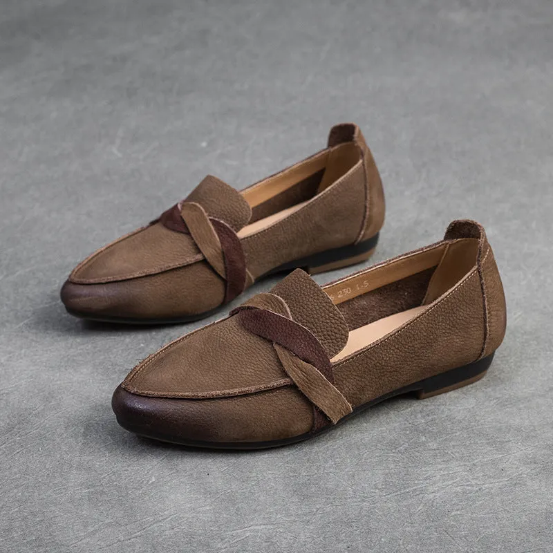 Women Retro Minimalist Leather Pointed Toe Casual Shoes