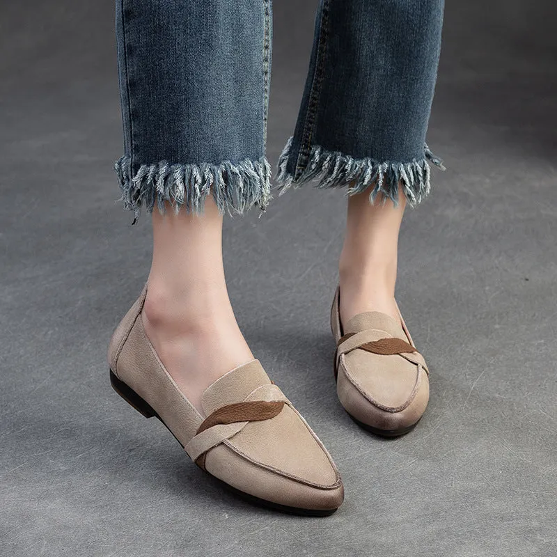 Women Retro Minimalist Leather Pointed Toe Casual Shoes