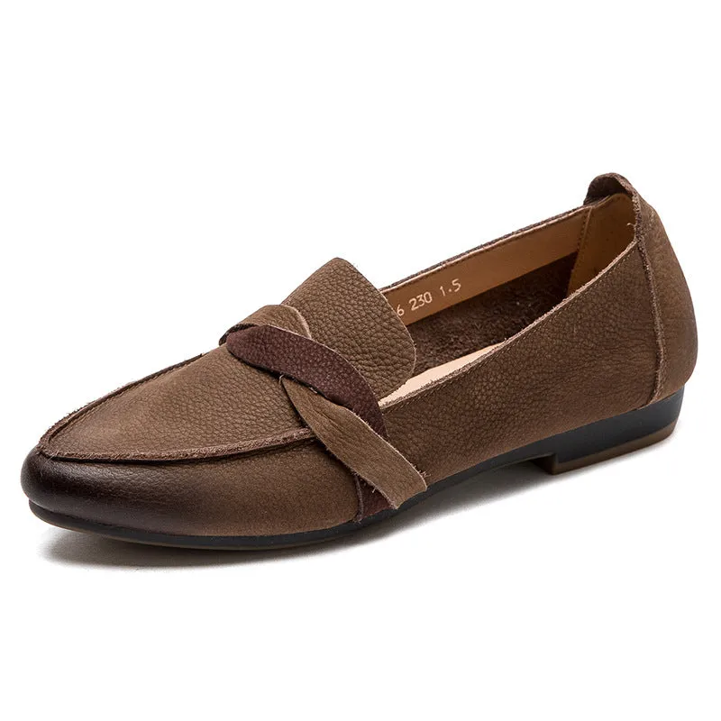 Women Retro Minimalist Leather Pointed Toe Casual Shoes