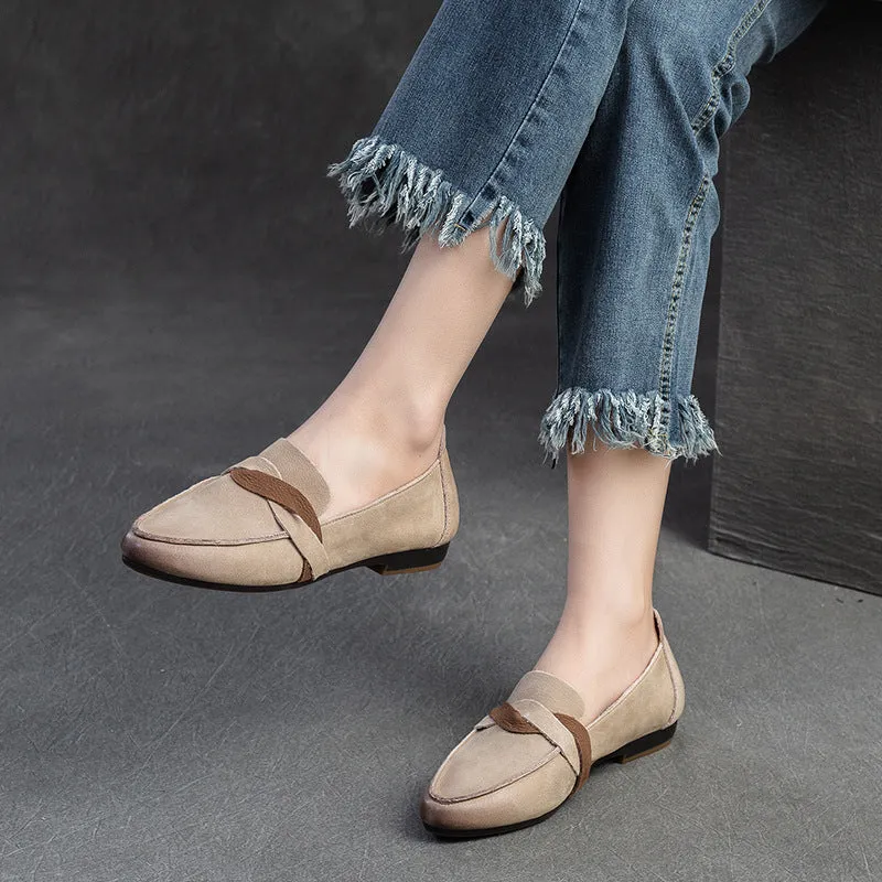 Women Retro Minimalist Leather Pointed Toe Casual Shoes