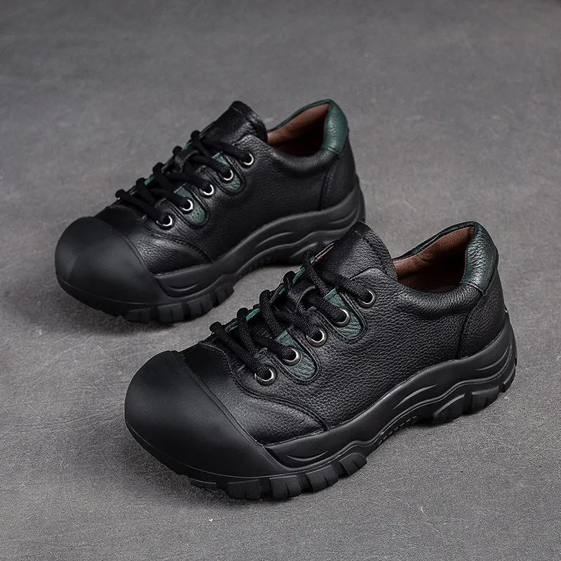 Women Retro Minimalist Leather Round Head Casual Shoes