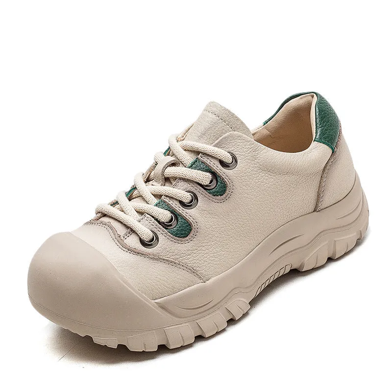 Women Retro Minimalist Leather Round Head Casual Shoes