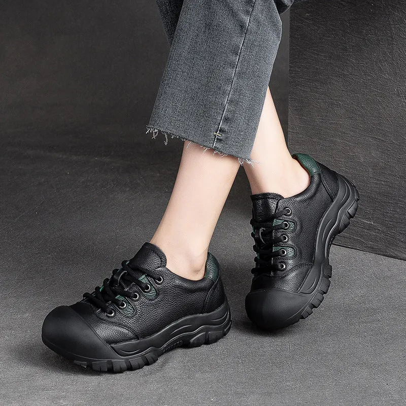 Women Retro Minimalist Leather Round Head Casual Shoes