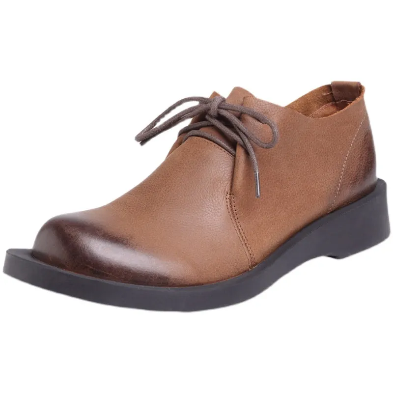 Women Retro Solid Cowhide Casual Shoes