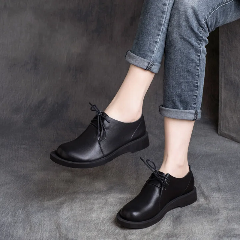 Women Retro Solid Cowhide Casual Shoes
